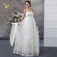 jeanne love 2020 white empire wedding dresses for pregnant bride dress rose petals decoration bridal gown with pearls belt plus