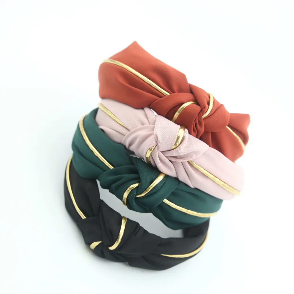 Женский ободок для волос AWAYTR элегантный хлопковый с узлом золотистой линии