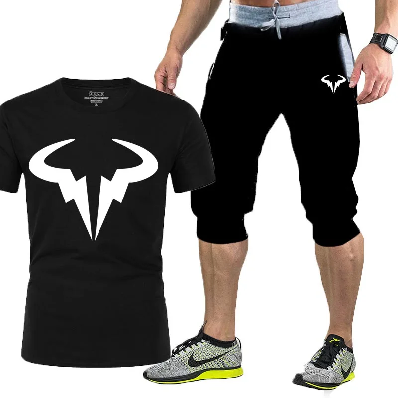 

Men's T blood summer sportswear shorts suit short-sleeved casual wear fitness clothes men's cropped pants shorts basketball