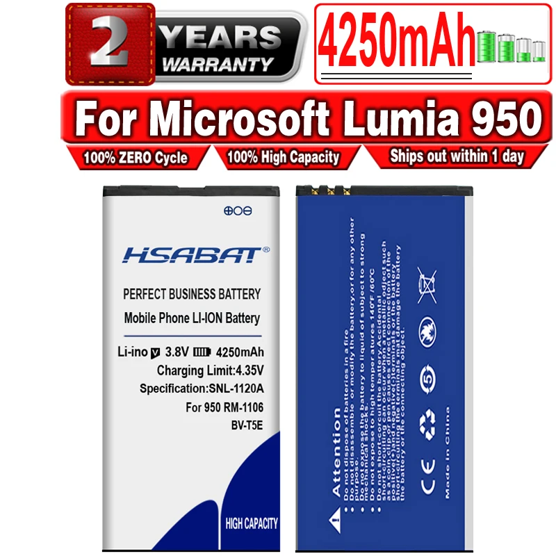 

HSABAT 4250mAh BV-T5E / BVT5E / BV T5E Replacement Batteries For Microsoft Lumia 950 Battery RM-1106 RM-1104 RM-110 battery