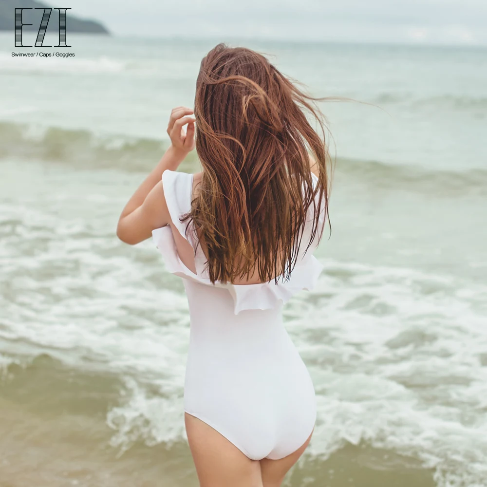 July Sand прекрасный цельный купальник с рюшами женский однотонный белый купальный костюм Пляжная одежда боди 19W114