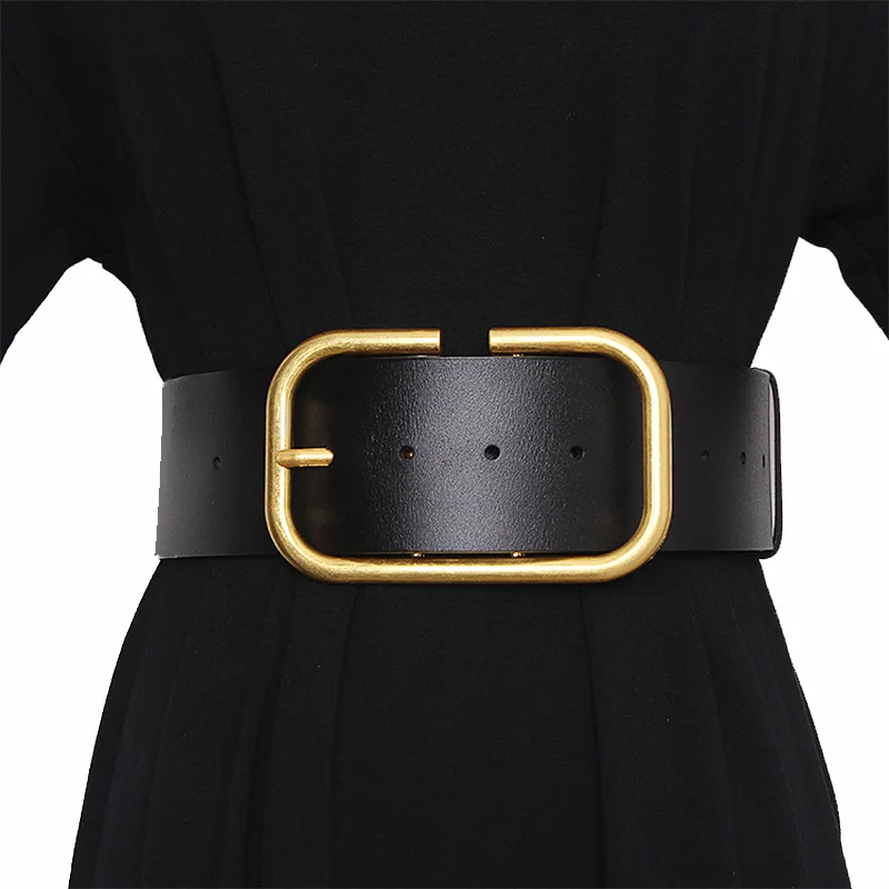 

2020 New Fashion Genuine Leather Belt Women Wide Corset Belt Luxury Design Metal Buckle Waist Belt Dress Belt Accessories