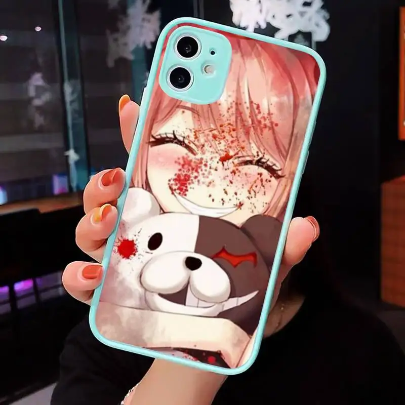 

Danganronpa monokuma Phone Case For iPhone 12 11 Mini Pro XR XS Max 7 8 Plus X Matte transparent blue Back Cover