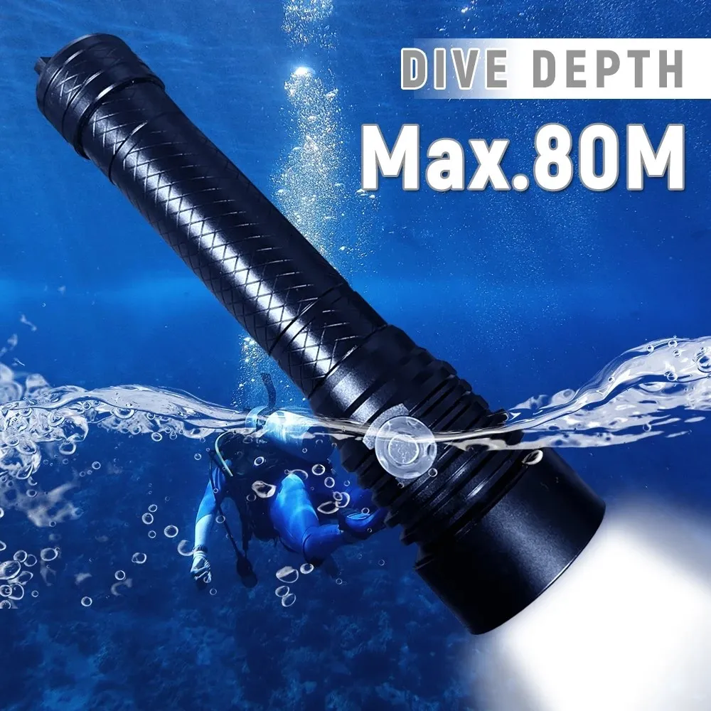 

Super Bright XHP70 Diving Flashlight IPX8 Waterproof Scuba Dive LED Flashlight Underwater Torch 2500LM 3 Modes Lamp Lanterna