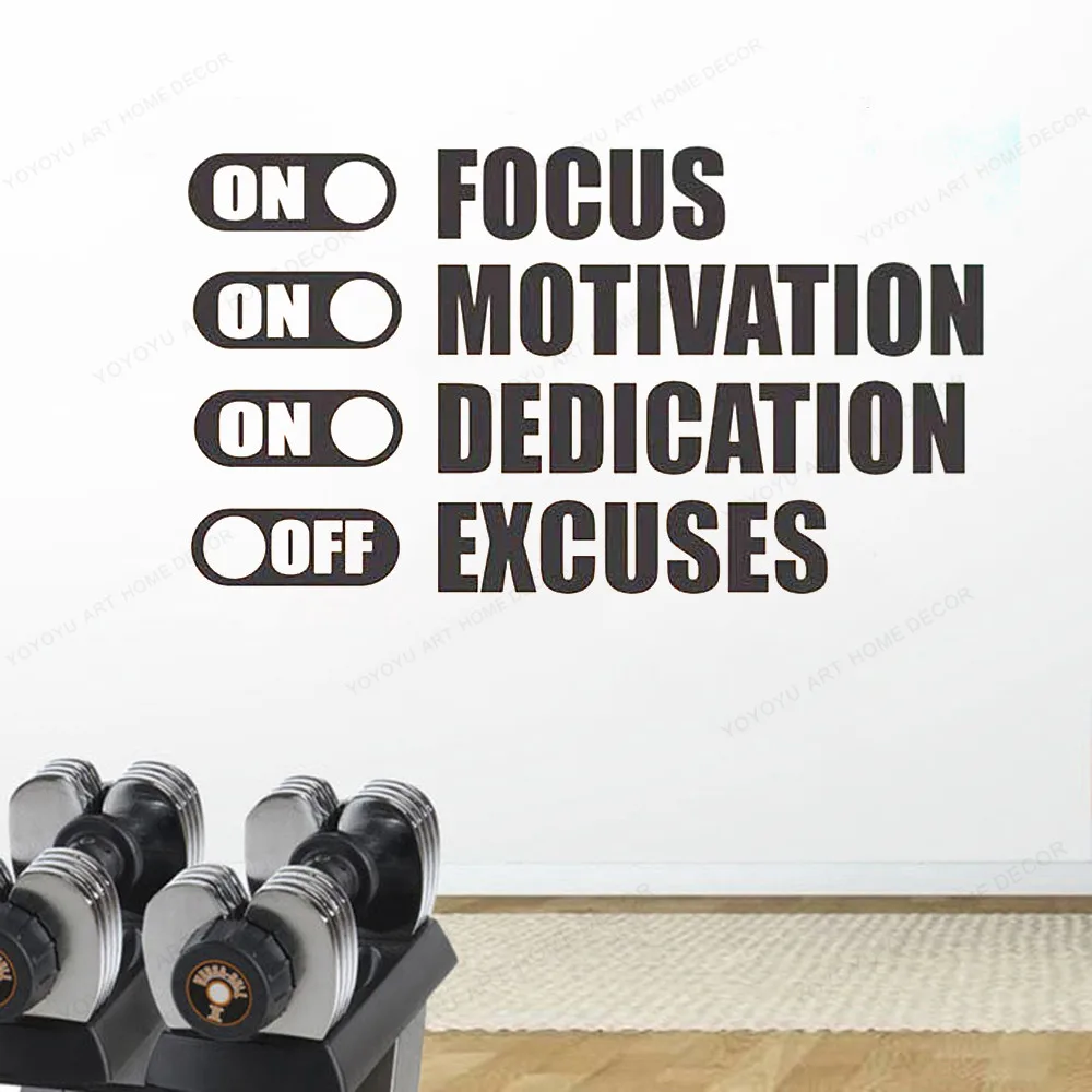 

Gym Wall decor Focus Motivation Dedication Excuses Fitness Inspirational Quote Vinyl wall Sticker home wall decalHJ287