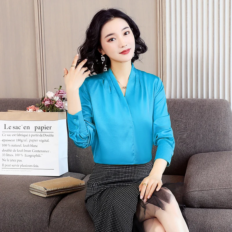 

Fashion Silk Blouse Women Shirts Long Sleeve V-neck Korean Office Chiffon Blouse Women Tops Plus Size Women Tops Blusas Mujer