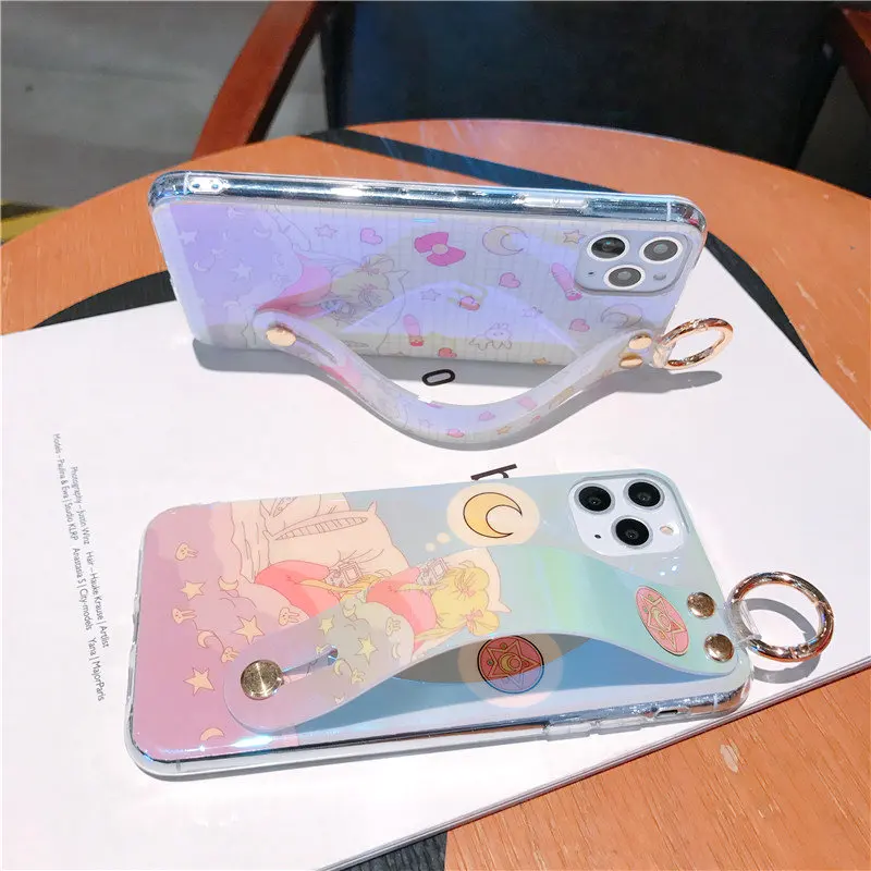 Милая девушка Сейлор Мун наручный ремешок ручной чехол для iPhone11 Pro Max 6 7 8Plus X XS XR Etui