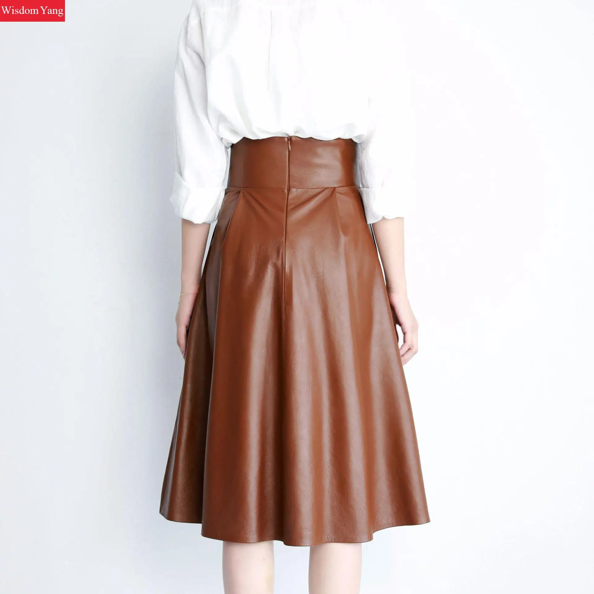 Лето черного и коричневого цвета из натуральной овечьей шерсти юбка с высокой