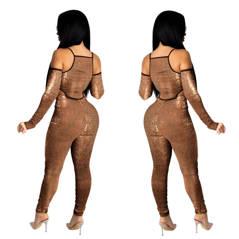 

Sparkling Women Sexy Clubwear Jumpsuits Lady's Deep V-neck Full Sleeve Hollow Out Skinny Rompers 2020 Autumn New Arrivals