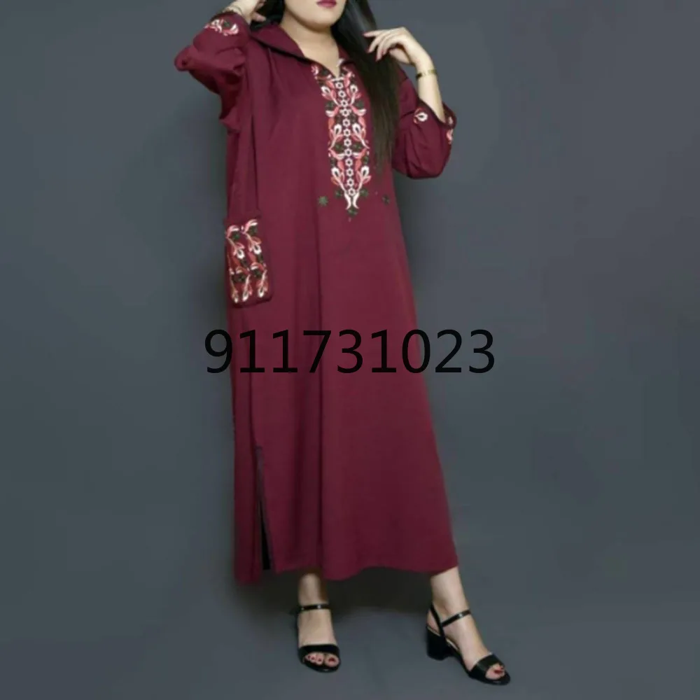 Женское платье с вышивкой и длинным рукавом повседневное свободное однотонное в