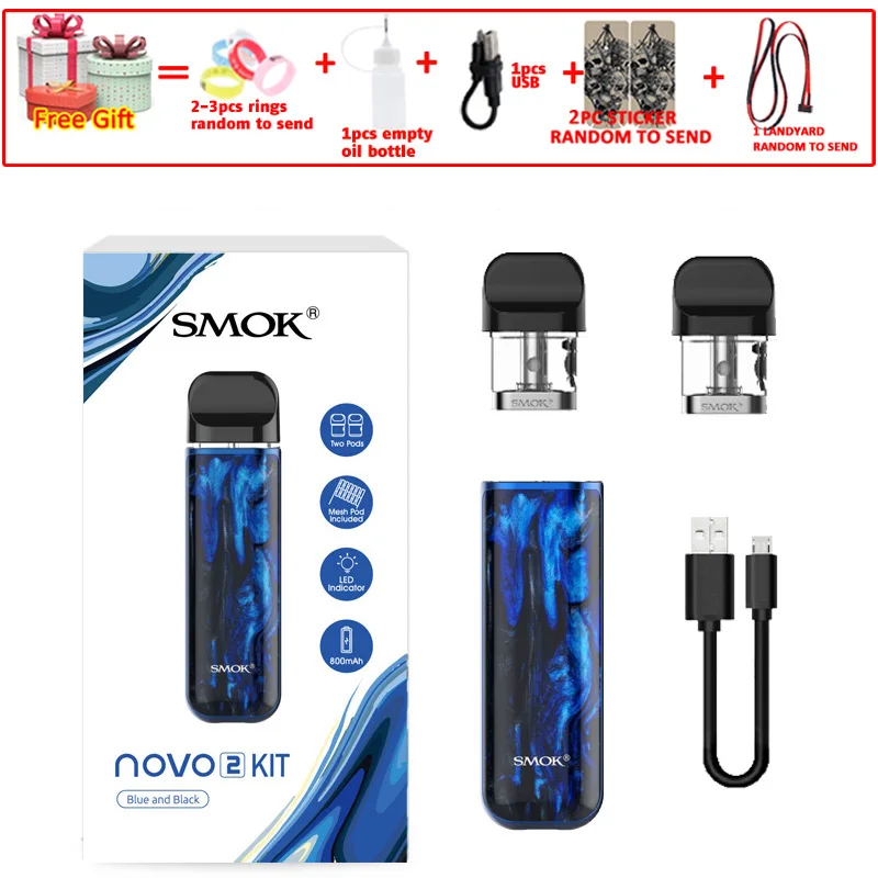 novo2 blue black SMOK pod starter kit SMOK novo 2 kit cobra covered vape pen kit с 450 мАч встроенным аккумулятором 2 мл емкость pod system kit - Цвет: novo2 blue black