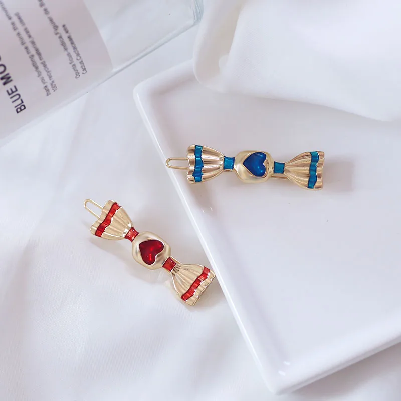 Женская эмалированная заколка для волос Sansummer с красным и синим сердцем из