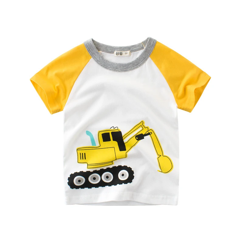 

New Summer Baby boy clothes Short sleeve T-Shirt Children Cotton Breathable sport Cartoon excavator pattern Beach top