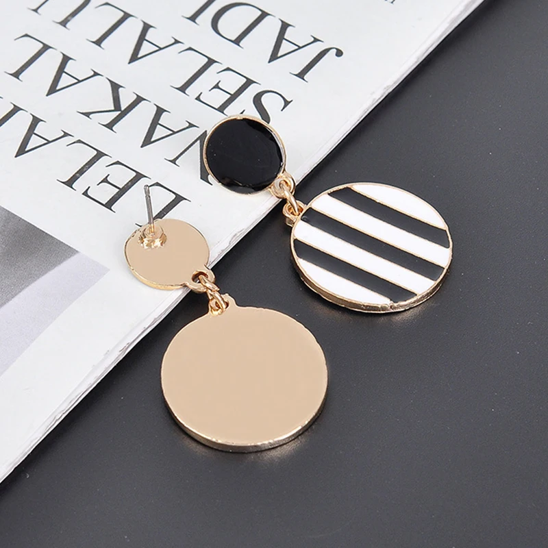 CARTER LISA простые черно-белые геометрические круглые висячие серьги в полоску для