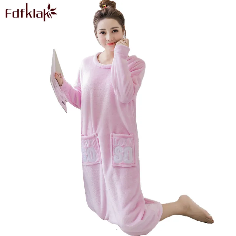 Fdfklak Для женщин Детское Белье для сна Длинные рукава утепленные ночные рубашки