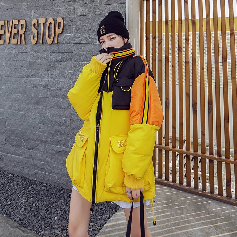 2019 зимние уплотненные женские пальто с длинным рукавом желтая стеганая куртка