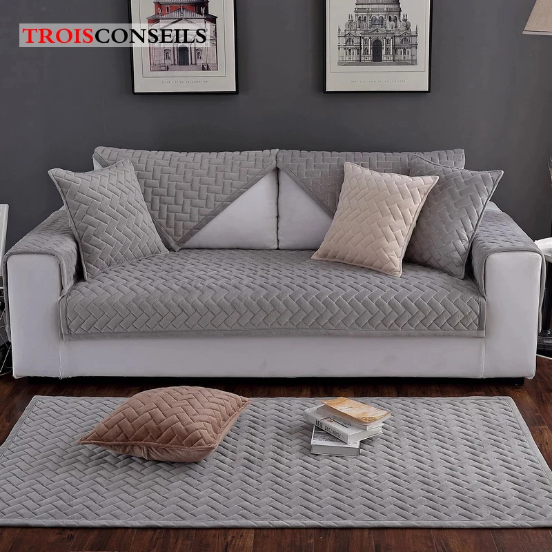 

New Crystal Fleece Sofa Cover Removable Pet Dog Kid Mat Home Sofa Decorative Covers Washable Plaid Couch Slipcover Case For Sofa