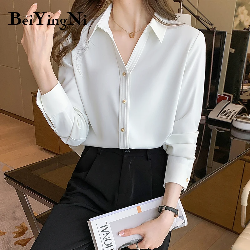 

Beiyingni Shirts Womens Spring Loose Solid Single-breasted Slim Basic Shirt Female French Simple Harajuku Casual Blouses Woman