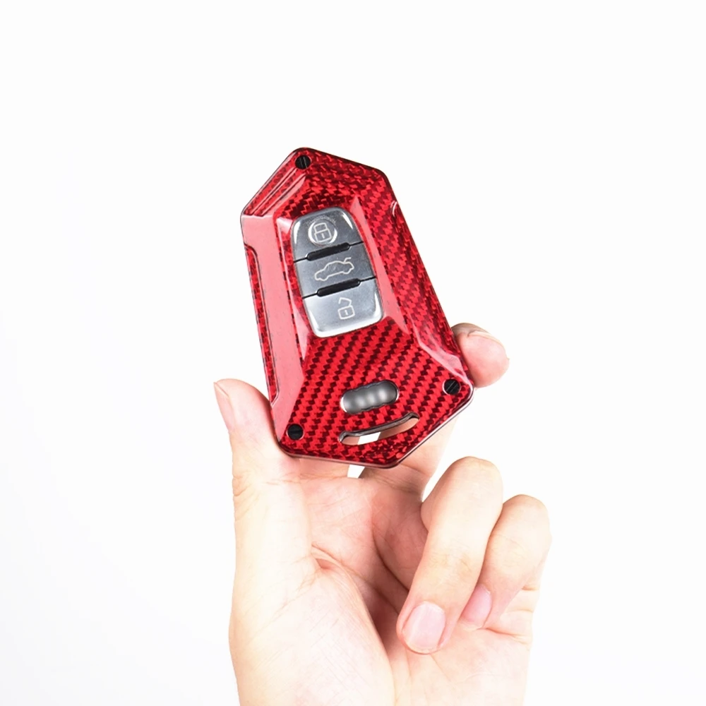 

For Audi A3 A4 A4L A5 S5 A6 A7 A8 Auto Remote Smart Key Fob Shell Cover Black/Red Real Carbon Fiber Car Keychain Box Case Cap