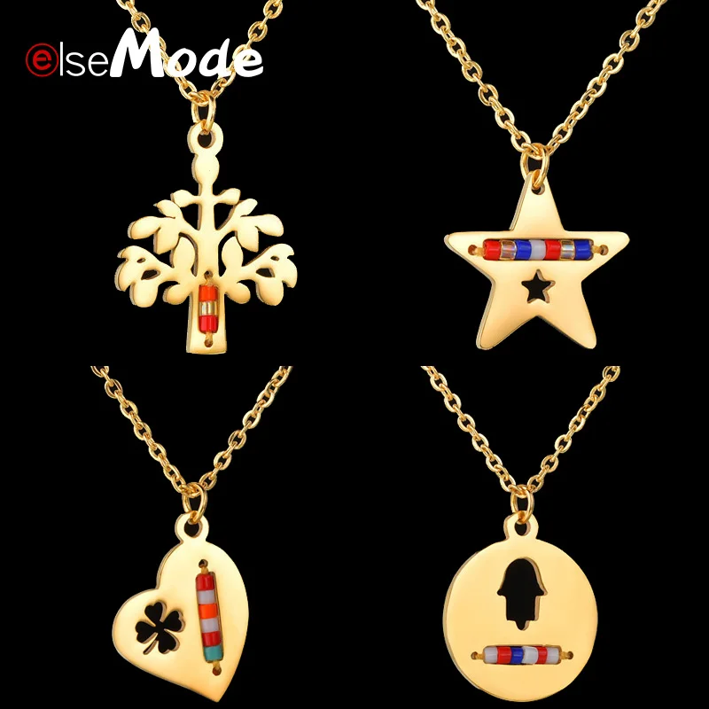 Кулон ELSEMODE Древо жизни рука Фатимы ожерелье из нержавеющей звезды сердце клевер