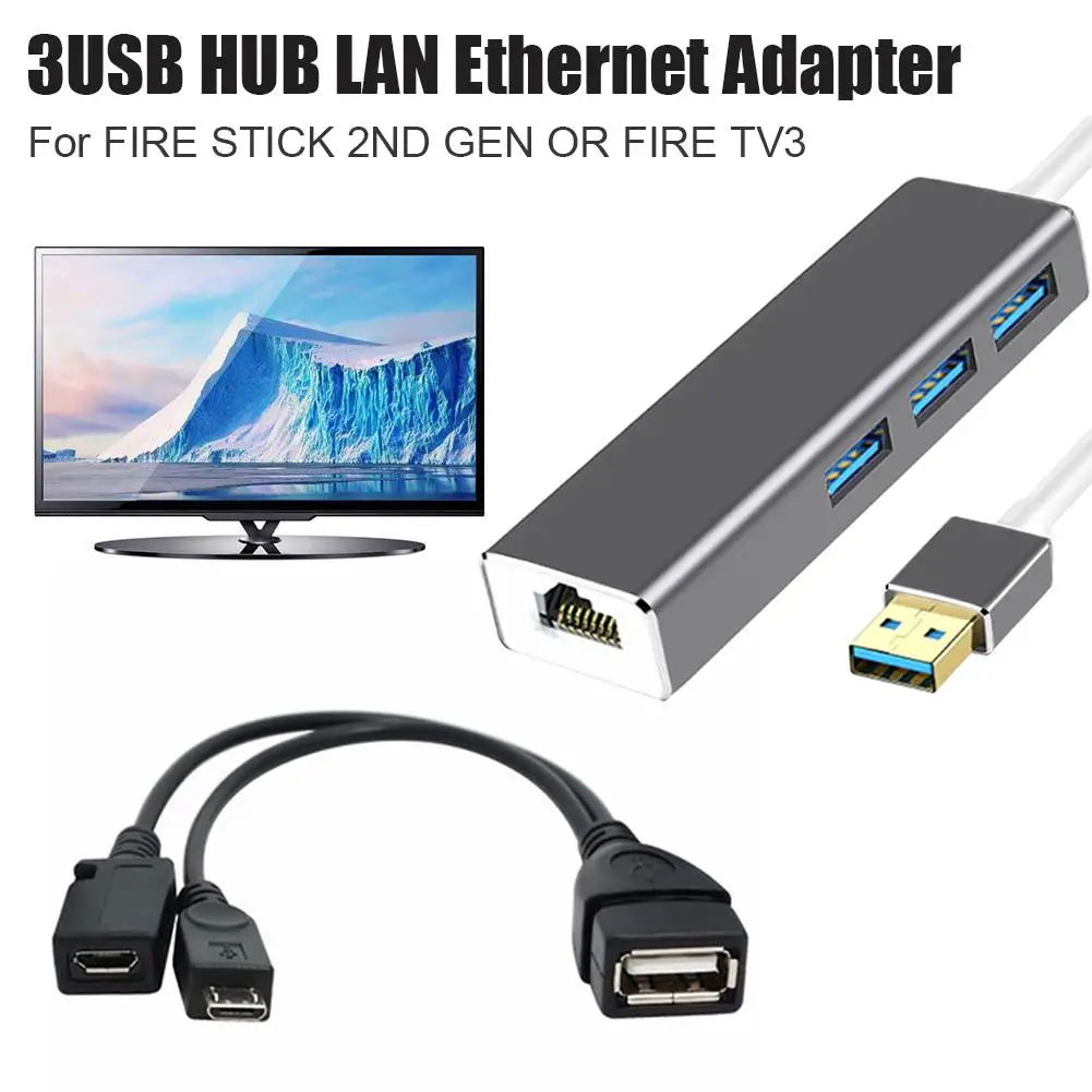 3USB-концентратор адаптер Ethernet LAN OTG USB-кабель для пожарной палочки 2-го поколения