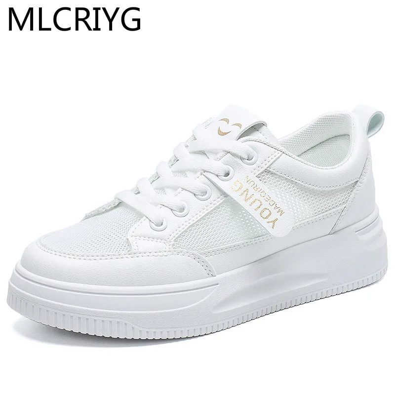 

New Women Sneakers 2021 Spring Women's Mesh Breathable Vulcanized Shoes Fashion Comfortable Lace-up White Women Casual Shoes