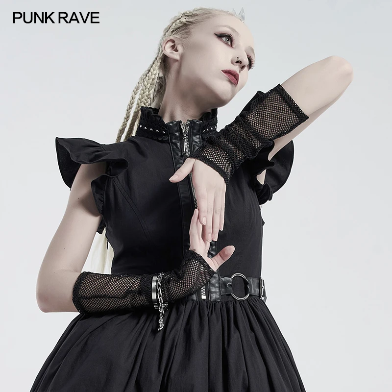 

PUNK RAVE Women's Punk Daily Rhombus Mesh Gloves Simple Style Party Stage Performance Long Gloves Soft Elastic Women Accessories