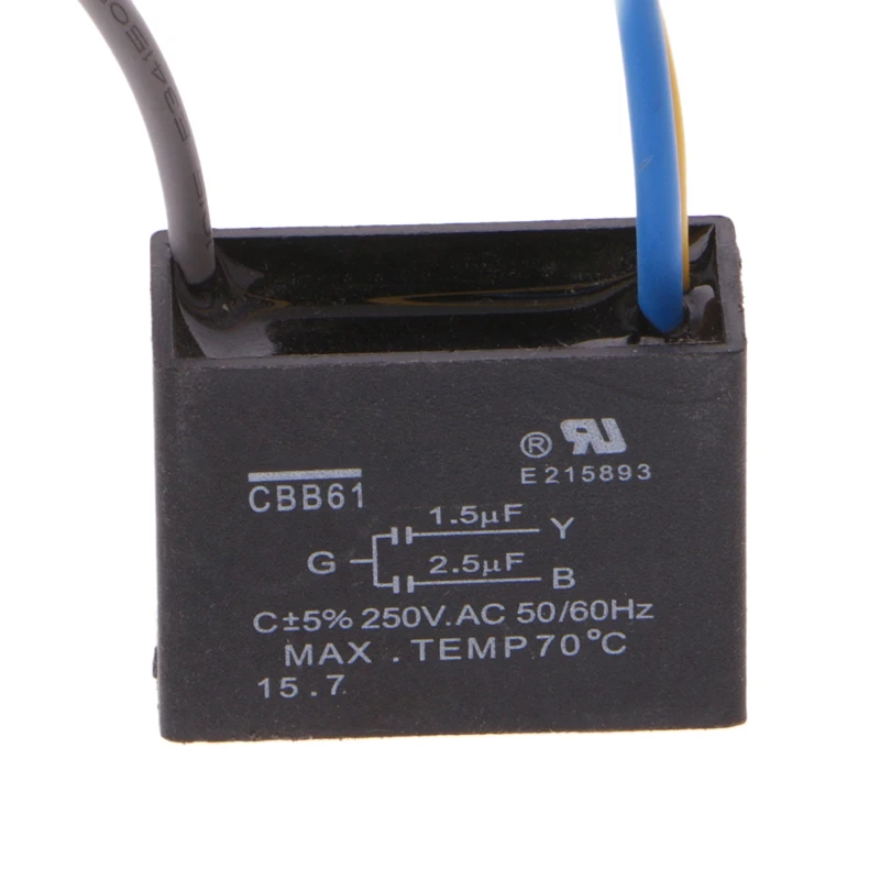 Черный CBB61 1 5 мкФ + 2 3 провода AC 250V 50/60Hz конденсатор для потолочного вентилятора W3JB |