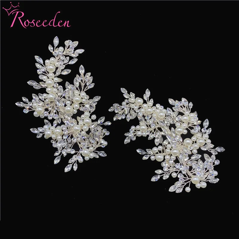 2 pieces with pearls Классическая Свадебная Серебряная расческа для волос для невесты стразы жемчужный головной убор Свадебные аксессуары для волос украшение головы RE3517 - Metal color: 2 pieces with pearls