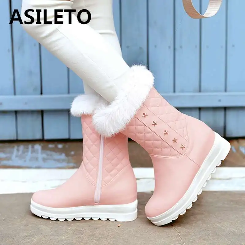 ASILETO/большие размеры 33-43; женские зимние ботинки; ботильоны на платформе с круглым носком; ботинки на молнии; botas heigth; bottes