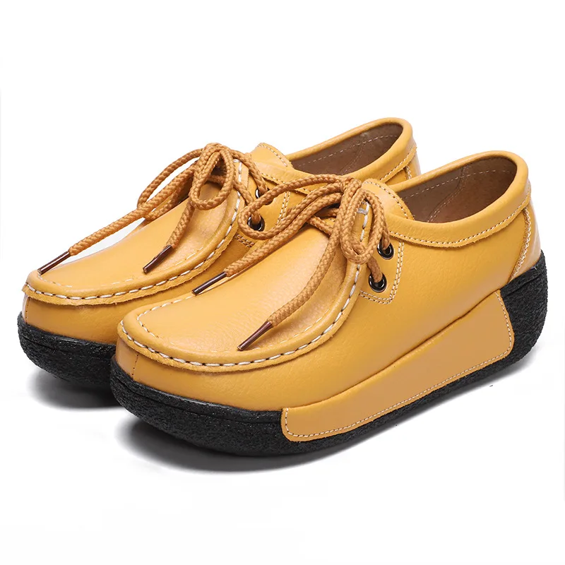 Женские кроссовки из натуральной кожи на платформе и толстом каблуке | Балетки