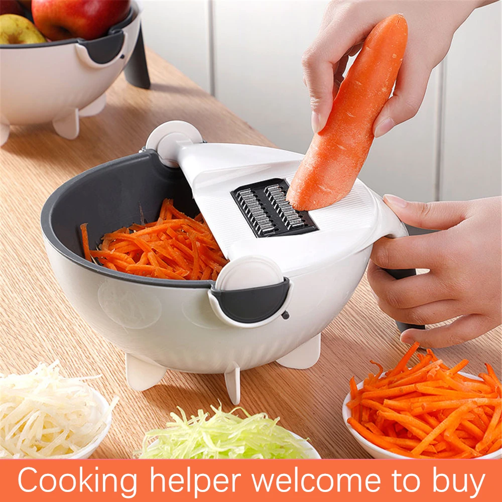 Волшебная многофункциональная вращающаяся овощерезка с сливной корзиной