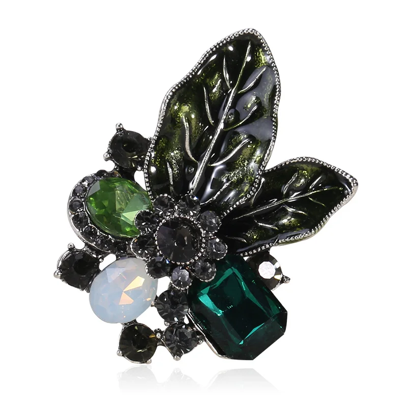 Брошь женская в форме листьев золотистая желтая зеленая блестящая ретро-стиле 2020