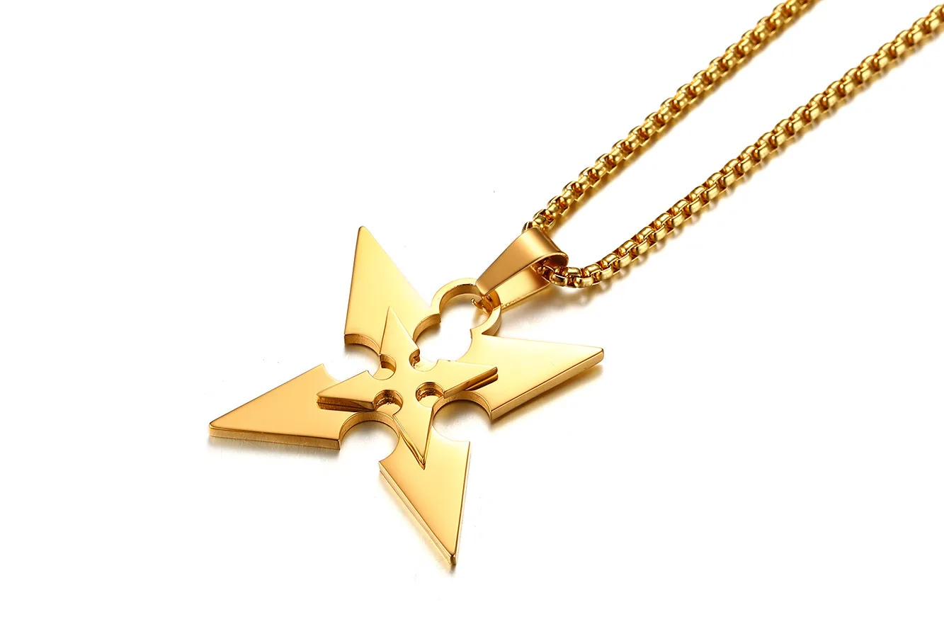 

FXM stainless steel necklace hot sell gold color popular single women 32mm Four horns Darts gift women jewelry