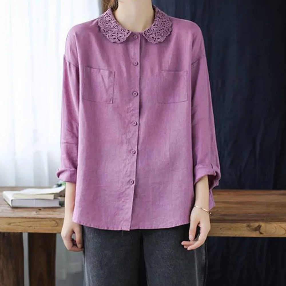 Размера плюс женские блузки 2021 Новое поступление в винтажном стиле С кружевным