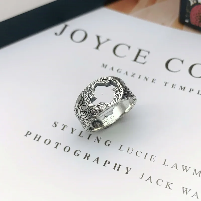 

925 Sterling Silver Ring men's G Logo rattan grass classic personality ring