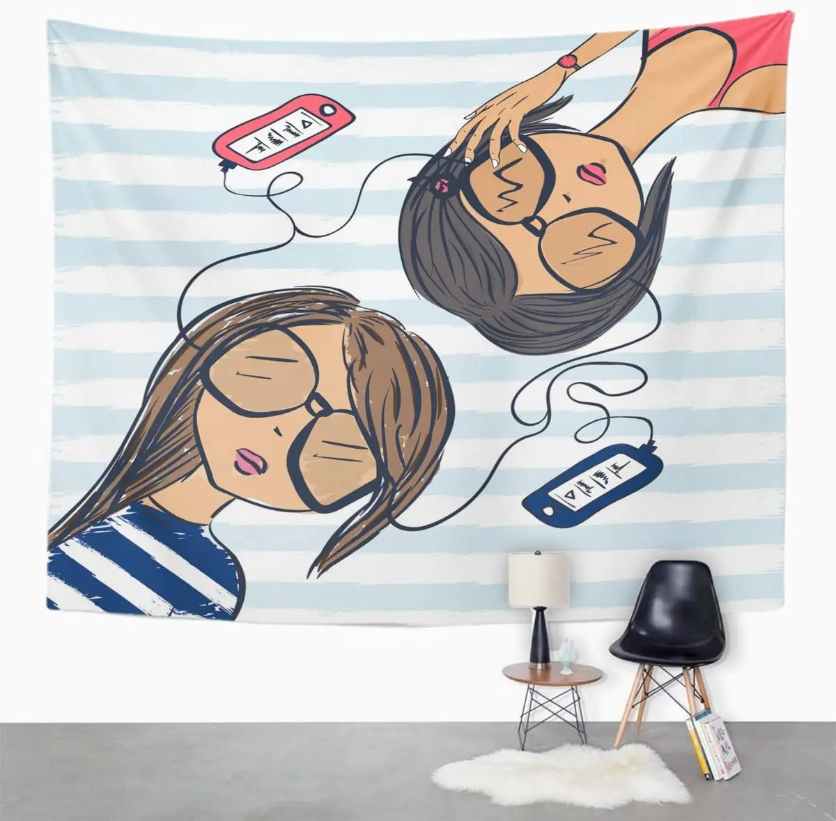 Гобелен Любовник Девушка подростки лгут и слушать музыку в плеере аудиофил