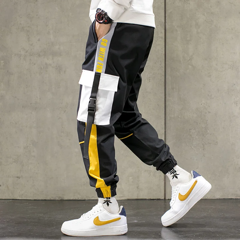 

Hip Hop Ribbons Cargo Pants Men Joggers Pants Streetwear Men 2021 Fashion Elastic Waist Mens Casual Trousers Sweatpants
