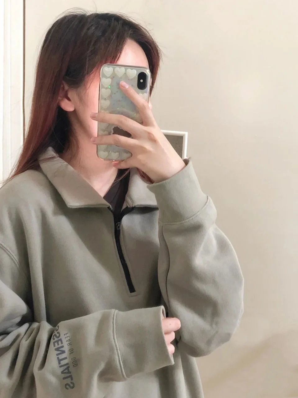 

FOG ESSENTIALS double line trend loose autumn and winter plus velvet FOG half zipper sweater hoodie