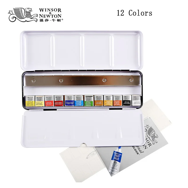 

Winsor & Newton Профессиональный твердый акварельный пигмент 12/24 цветов железный ящик сделано во Франции