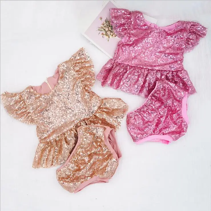 Розничная продажа летние комплекты с блестками для маленьких девочек топ + шорты
