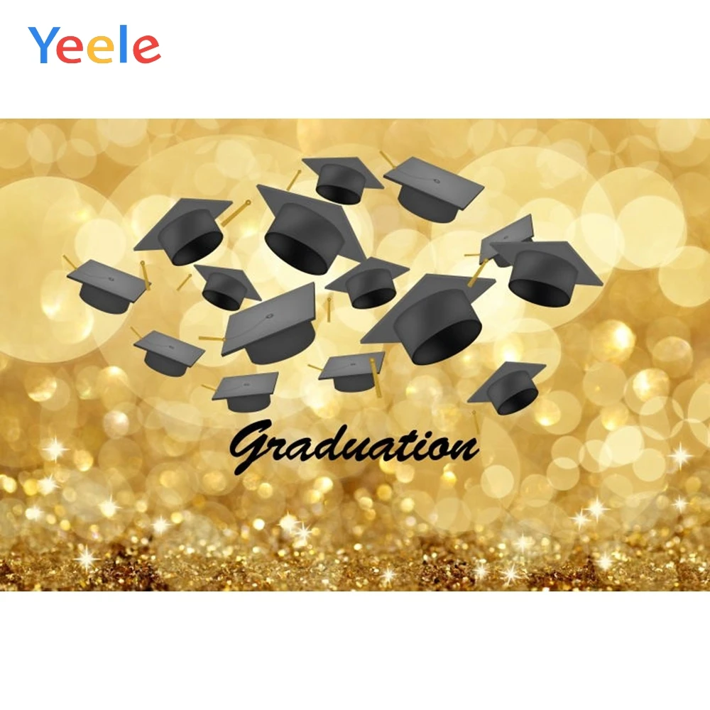 

Выпускной фон поздравления выпускники шляпы золотой свет боке фон для фотосъемки для фотостудии виниловый Фотофон