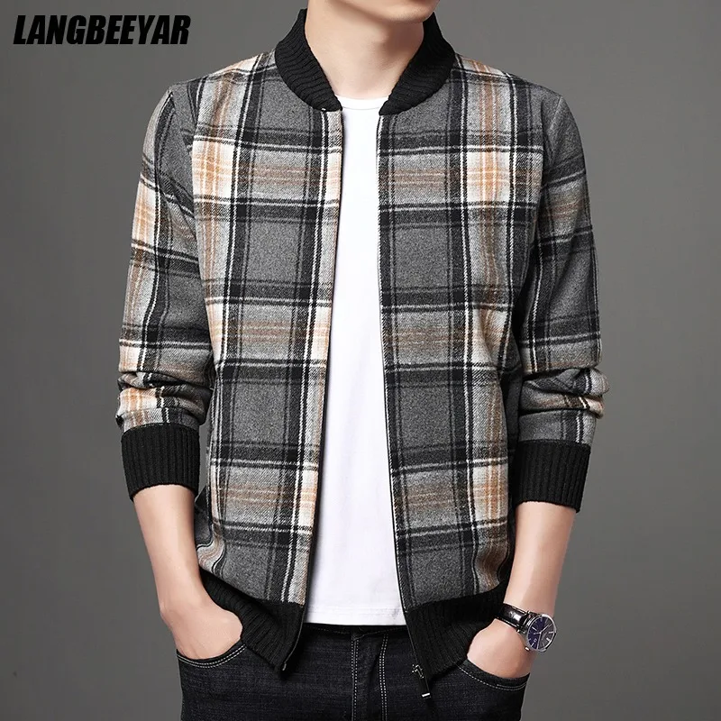 

Высокое качество, новый бренд, модная Клетчатая Шерстяная Толстая бархатная Повседневная бейсбольная куртка с воротником, Мужская Корейск...