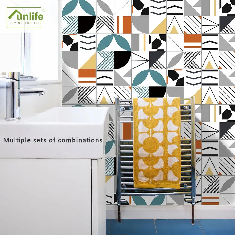 

Funlife® Geometric Colored Tiles Wall Stickers Wallpaper Decorative Waterproof Tile Stickers for Floor Kitchen Bathroom Floor