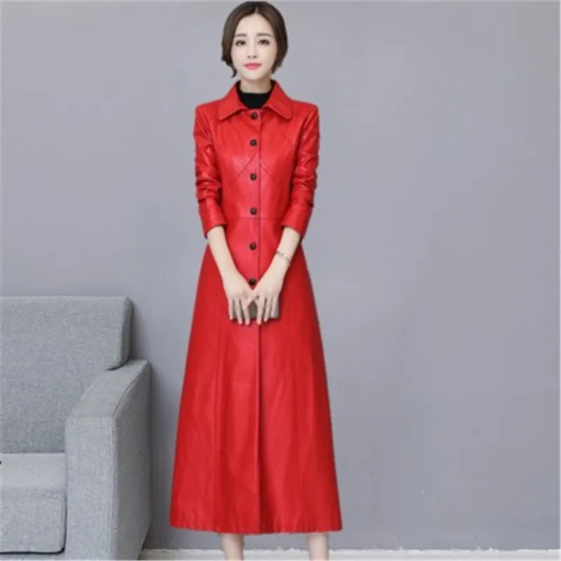 

2020 Spring Autumn New Faux Leather Jacket Women Korean Femme Long Leather Coat Fashion Women Overcoat PU Outwear Top Q1134