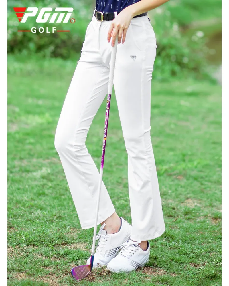 Женские брюки для гольфа PGM белые эластичные клеш тонкие дышащие быстросохнущие