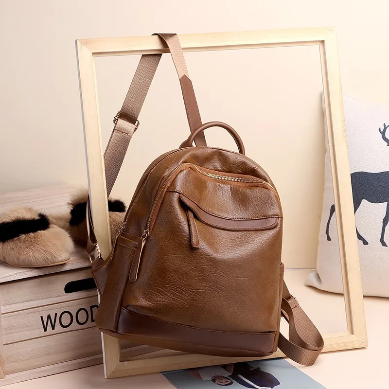 

luxury leather backpack vintage shoulder bag brown purses crossbody fashion travel anti theft backpack school bags for girls