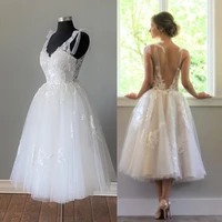 charming short wedding dress lace beach garden bridal gowns tea length v neck sweety marriage outfits vestido de novia