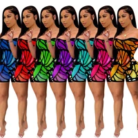 2021 butterfly print strapless playsuit for women summer fashion sexy sleeveless shorts bodycon jumpsuit casual romper bodysuit