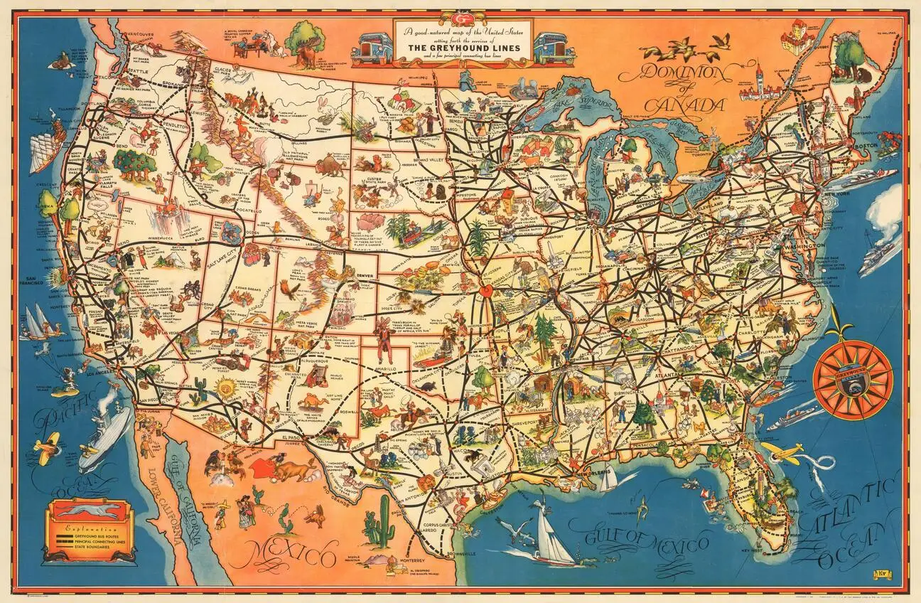 

Vintage 1934 A Good-Natured map of the United States Art Film Print Silk Poster Home Wall Decor 24x36inch